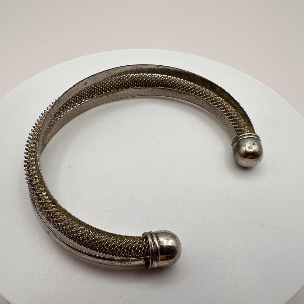 Vintage 90s SilverTone Mesh Cuff Bangle Bracelet Minimalist Boho Jewelry